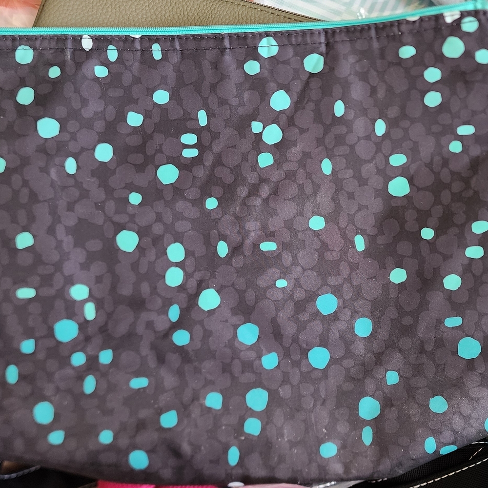 Thirty-One Black and Blue Cosmetic Bag with Polka Dots